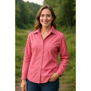 Orvis Womens 14 Pink Shimmer Button Front Long Sleeve Business‎ Casual Shirt Top